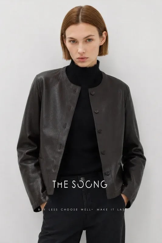 THESOONG “Leather Poem” New Zealand Lambskin Cropped Jacket - 8918 alternate view