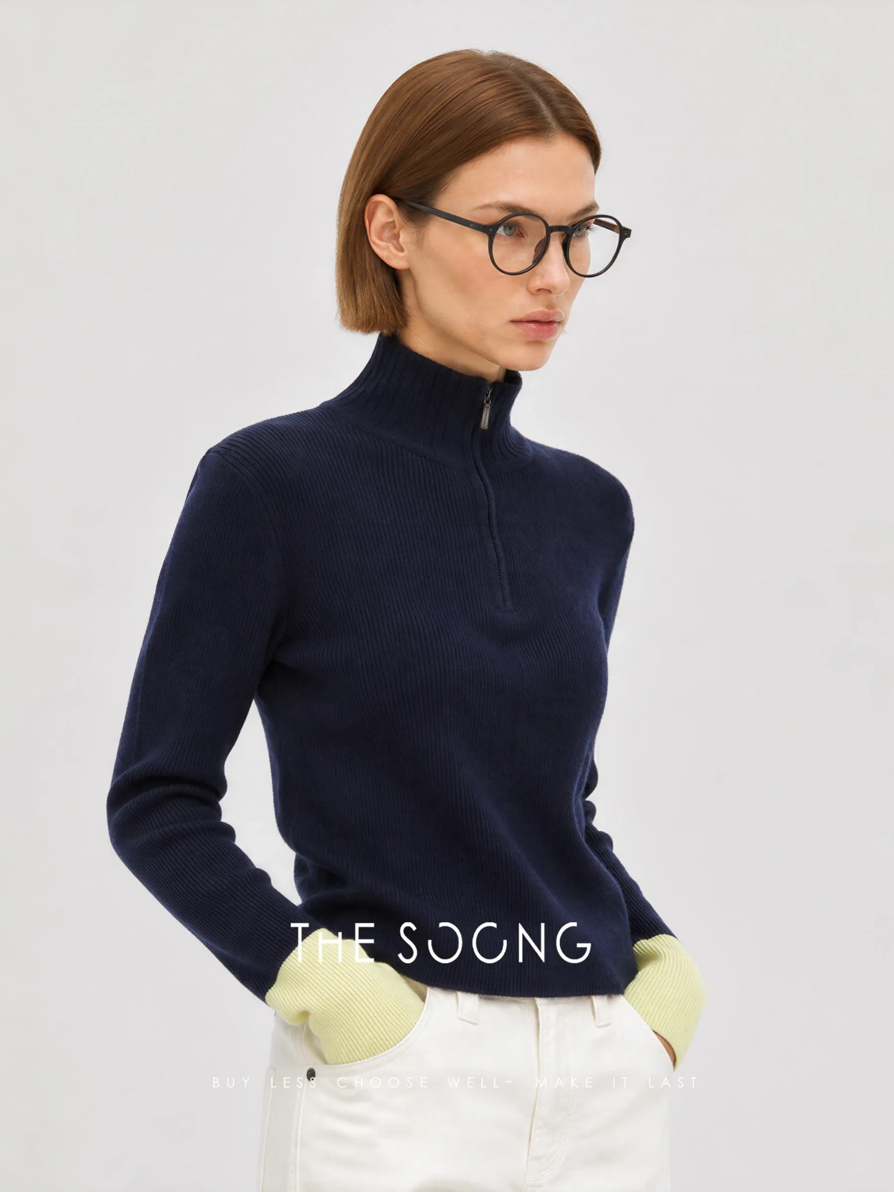 THESOONG 100% Wool Half-Zip Ribbed Stand-Collar Sweater - 8985 view 3