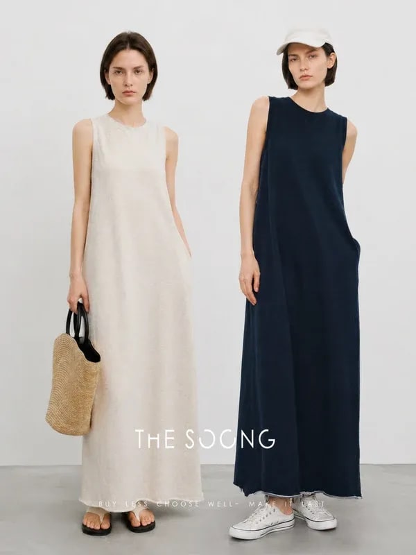 THESOONG 280G Cotton Sleeveless Straight Slit Maxi Dress - 9328 alternate view