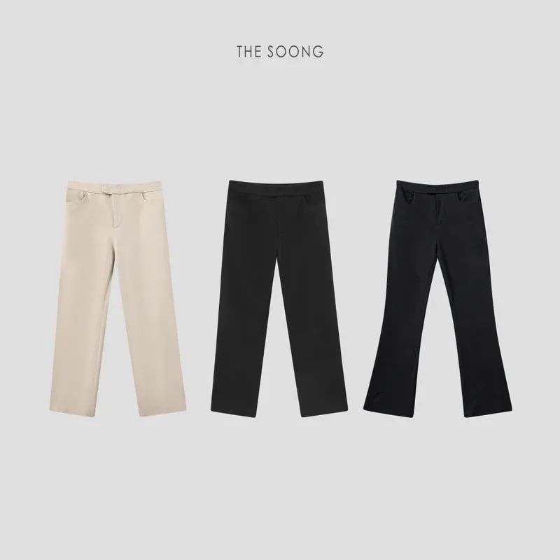 THESOONG Four-Way Stretch Mid-Rise Straight-Leg Cropped Black Pants - 6813
