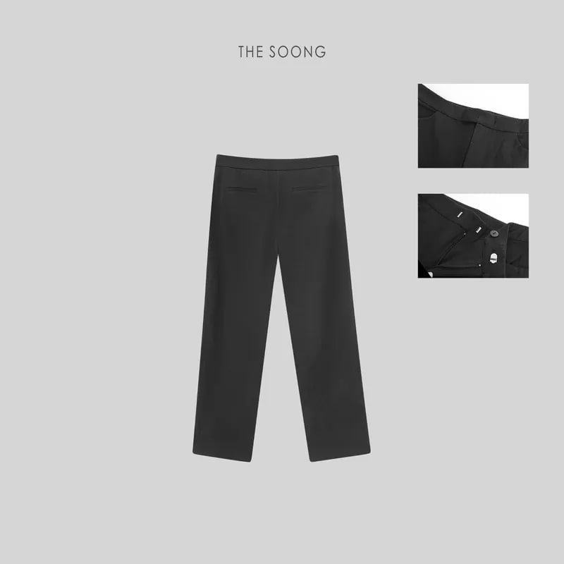 THESOONG Four-Way Stretch Mid-Rise Straight-Leg Cropped Black Pants - 6813 view 9