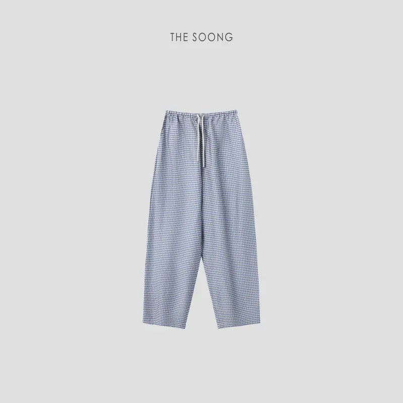 THESOONG Blue & White Check Wide-Leg Pants -9372