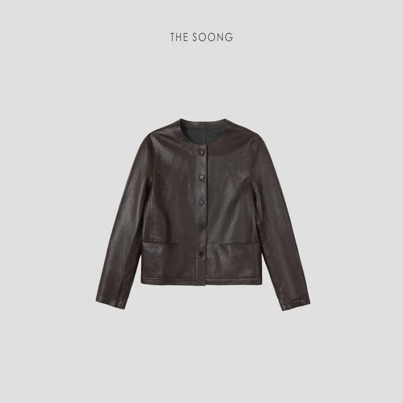 THESOONG “Leather Poem” New Zealand Lambskin Cropped Jacket - 8918