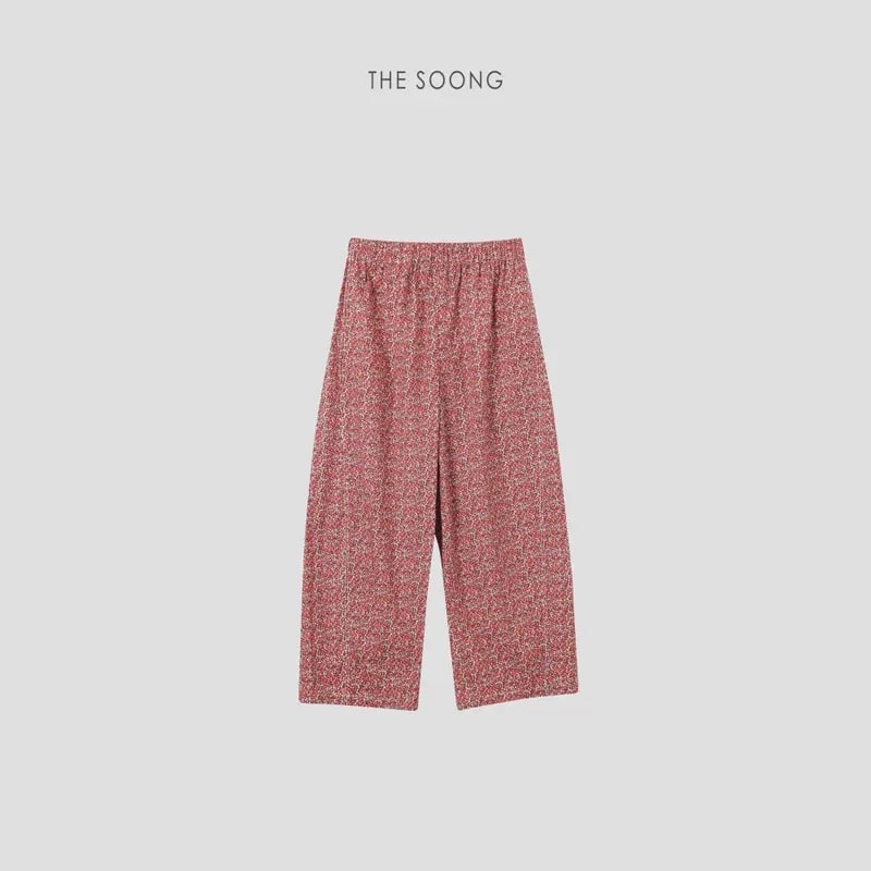 THESOONG Floral Cotton Relaxed Elastic-Waist Pants - 7152