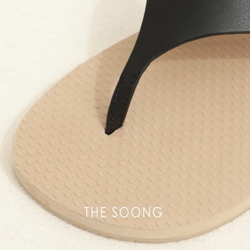 THESOONG 천연 가죽 플립플롭, 핸드 폴리싱 페블드 텍스처 프린트 view 7