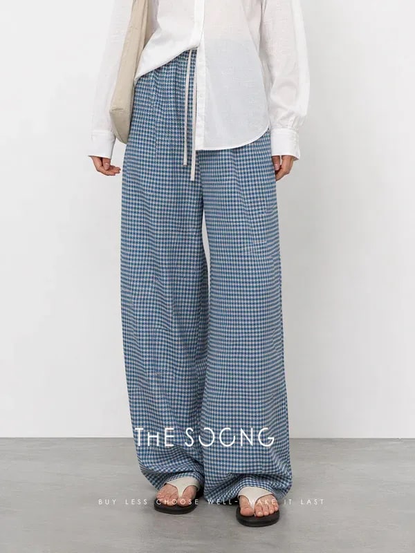 THESOONG Blue & White Check Wide-Leg Pants -9372 alternate view