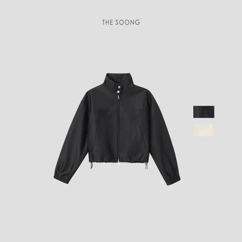 THESOONG “Bass Jacket” Relaxed Zip-Up Stand-Collar Cropped Jacket - 9142
