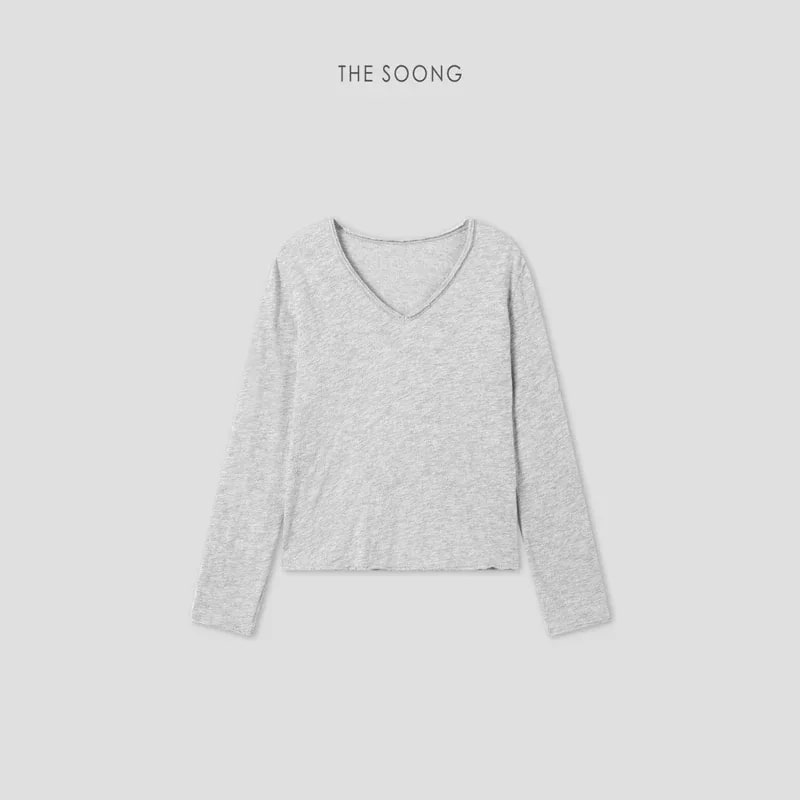 THESOONG “Snow Fleece” Soft Brushed Cotton V-Neck Long-Sleeve Top - 9047 view 12