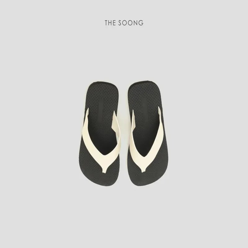 THESOONG 천연 가죽 플립플롭, 핸드 폴리싱 페블드 텍스처 프린트 view 2