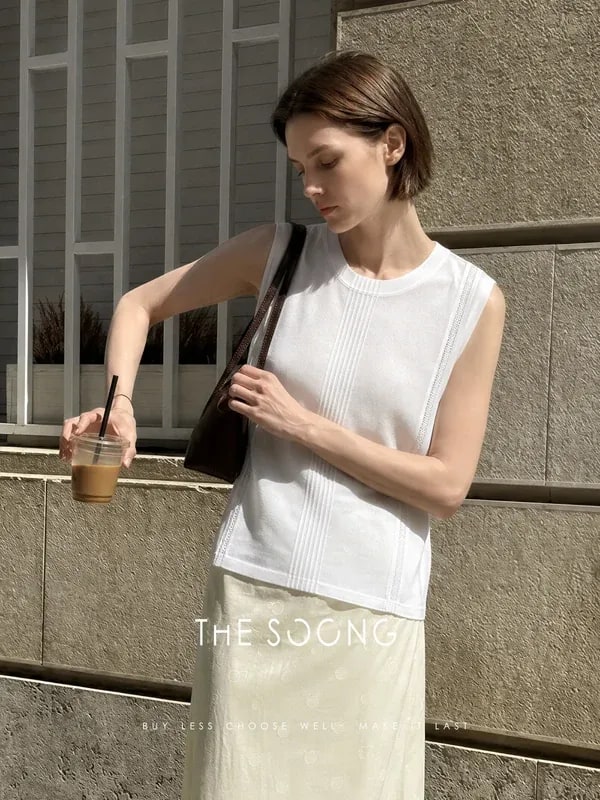 THESOONG Linen Sleeveless Vest Summer Crewneck Relaxed Top -9385 view 6