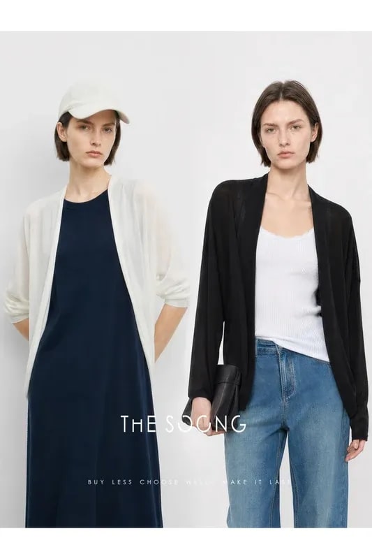 THESOONG Relaxed Draped Collarless Textured Knit Cardigan - 9329 alternate view