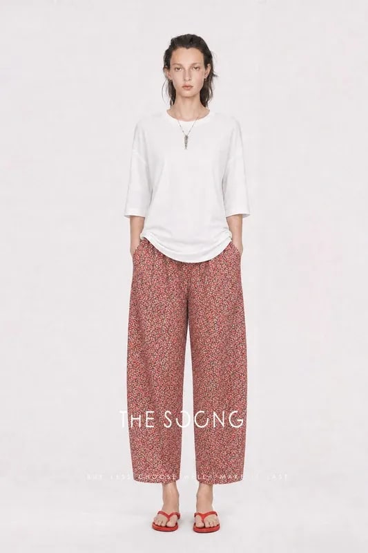 THESOONG Floral Cotton Relaxed Elastic-Waist Pants - 7152 alternate view