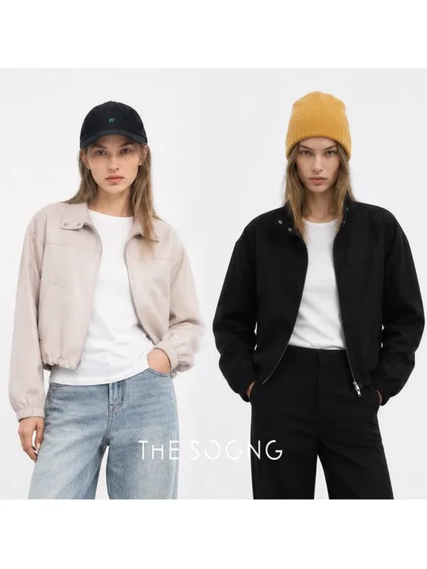 THESOONG “Bass Jacket” Relaxed Zip-Up Stand-Collar Cropped Jacket - 9142 alternate view