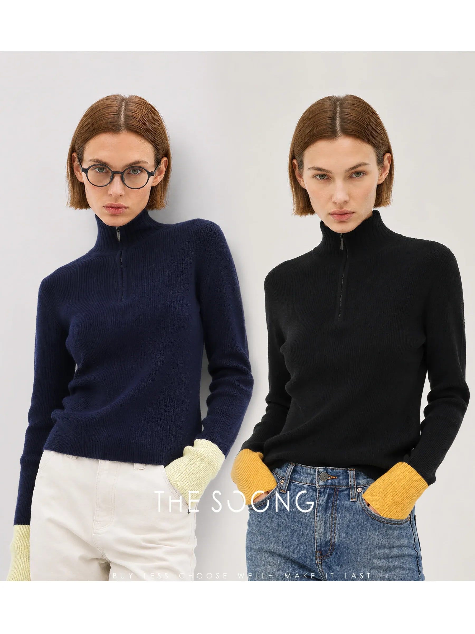 THESOONG 100% Wool Half-Zip Ribbed Stand-Collar Sweater - 8985 view 2