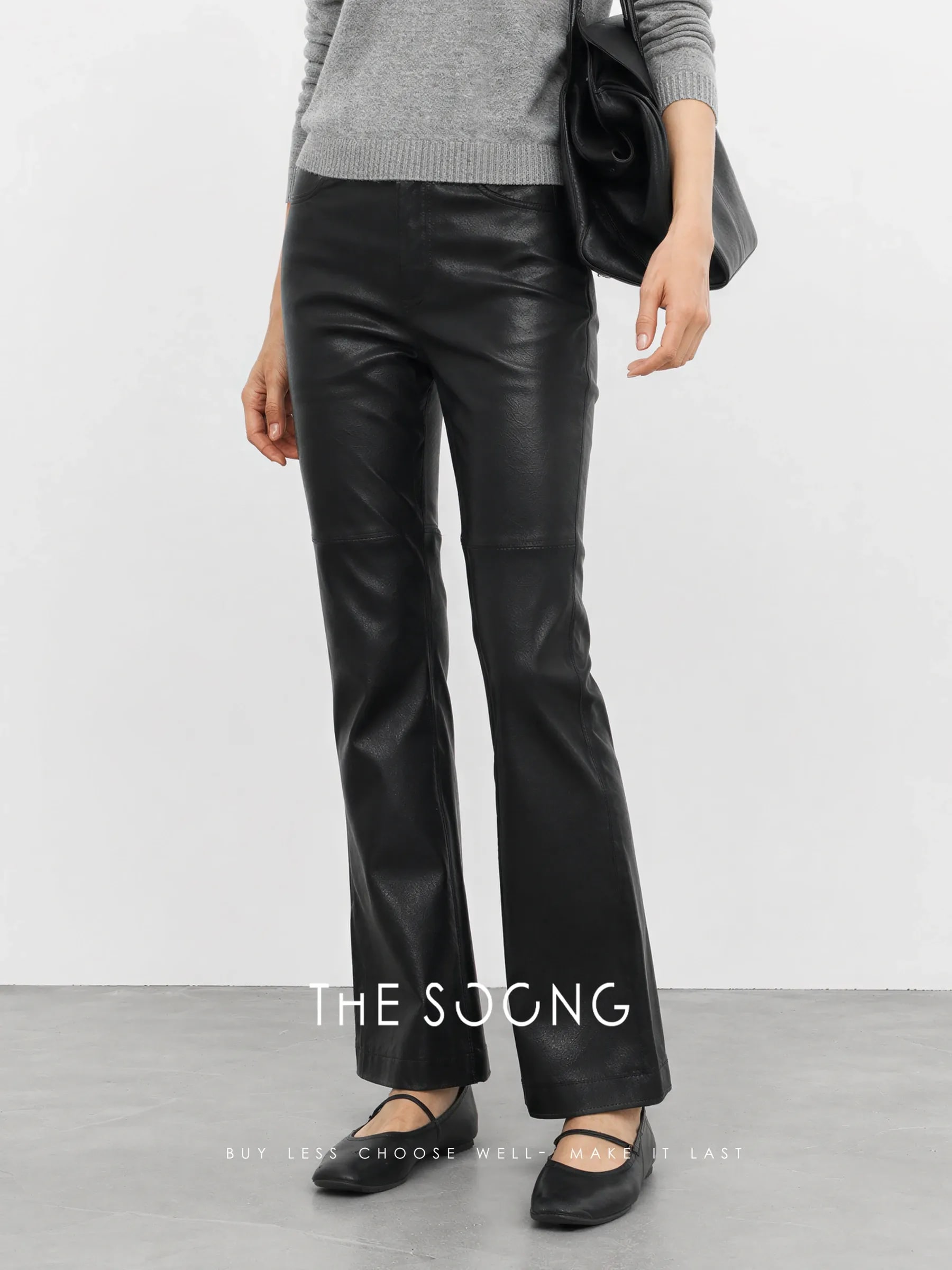 THESOONG “Matte Edge” British Lambskin Mid-Rise Flared Leather Pants - 9145 view 6