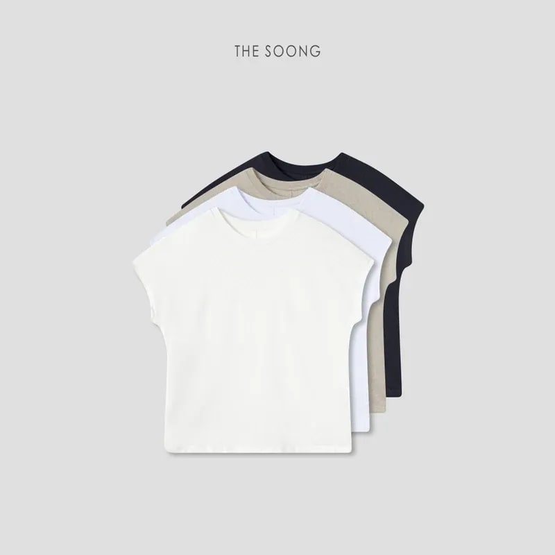 THESOONG リネンコットン混 スモールフラッタースリーブTシャツ