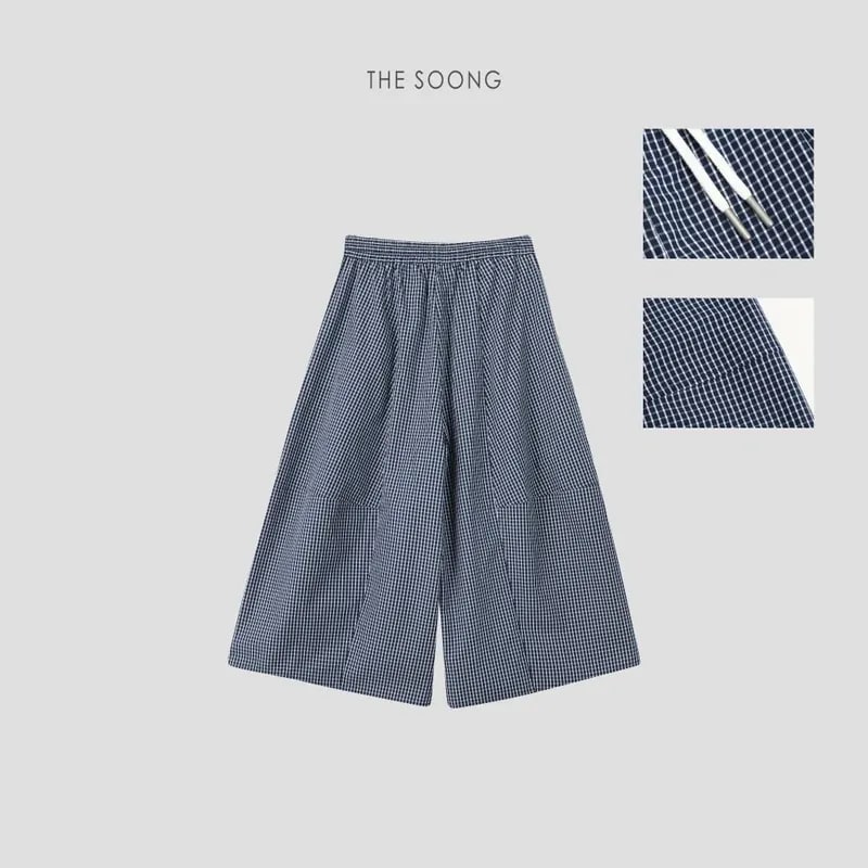 THESOONG Classic 100% Cotton Tailored Check Wide-Leg Pants - 8479 view 5