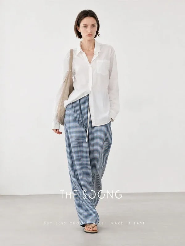 THESOONG Blue & White Check Wide-Leg Pants -9372 view 4