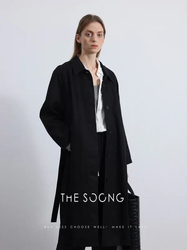 THESOONG “Airport Trench” Soft-Washed Black Twill Coat -3222 alternate view
