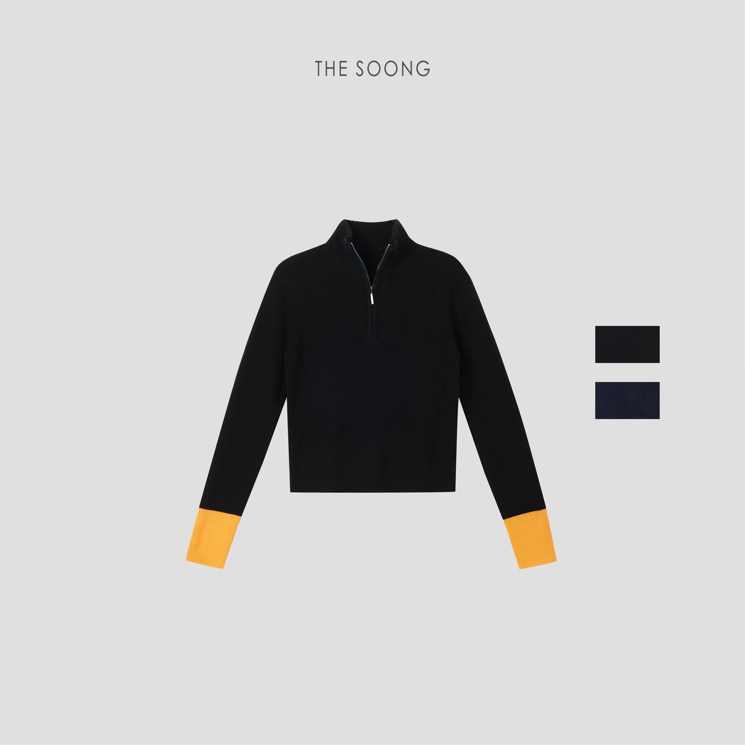 THESOONG 100% Wool Half-Zip Ribbed Stand-Collar Sweater - 8985 view 1
