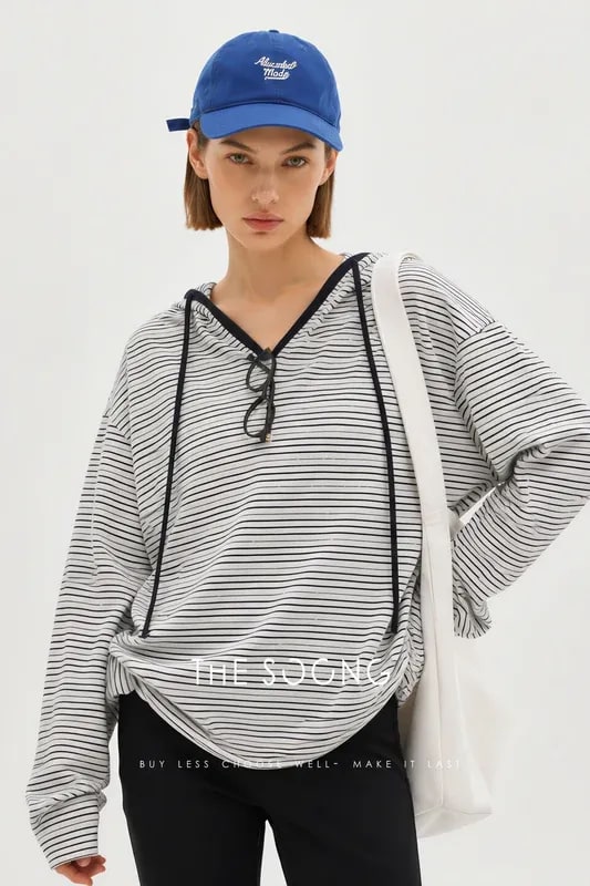 THESOONG Soft-Washed Cotton-Blend Striped Hooded Top - 8224 view 2