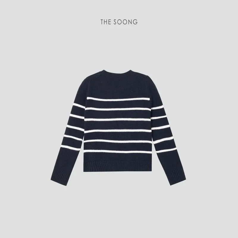 THESOONG 100% Cashmere Soft Striped Crewneck Sweater - 8982 view 8