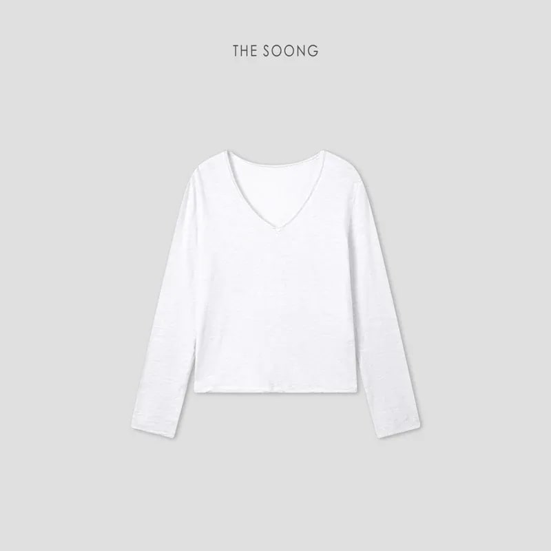 THESOONG “Snow Fleece” Soft Brushed Cotton V-Neck Long-Sleeve Top - 9047 view 9