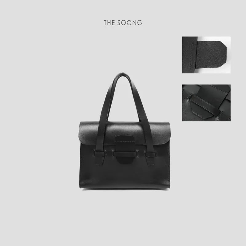 THESOONG Briefcase Natural Resin Leather Hand-Stitched Oil-Edge Texture -7263 view 2