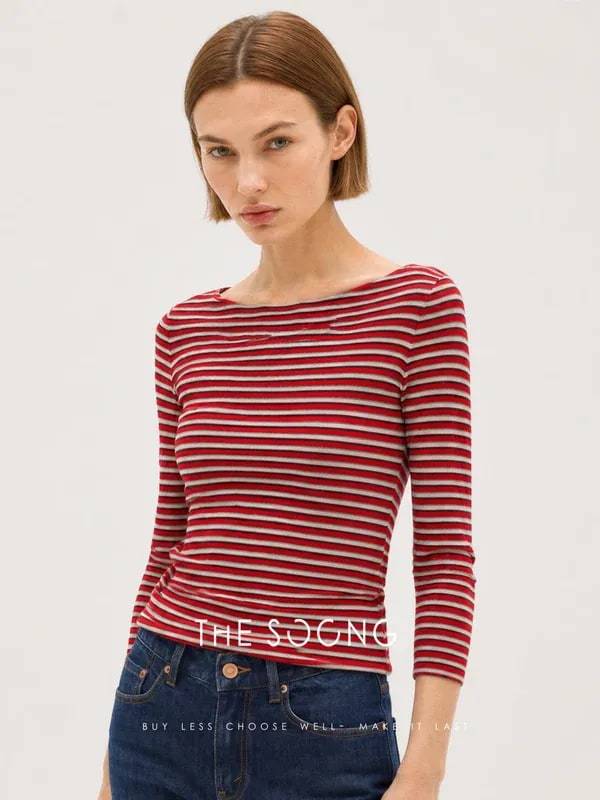 THESOONG “Tide Texture” Acetate Cotton Lightweight Boat-Neck Top - 9103 view 3