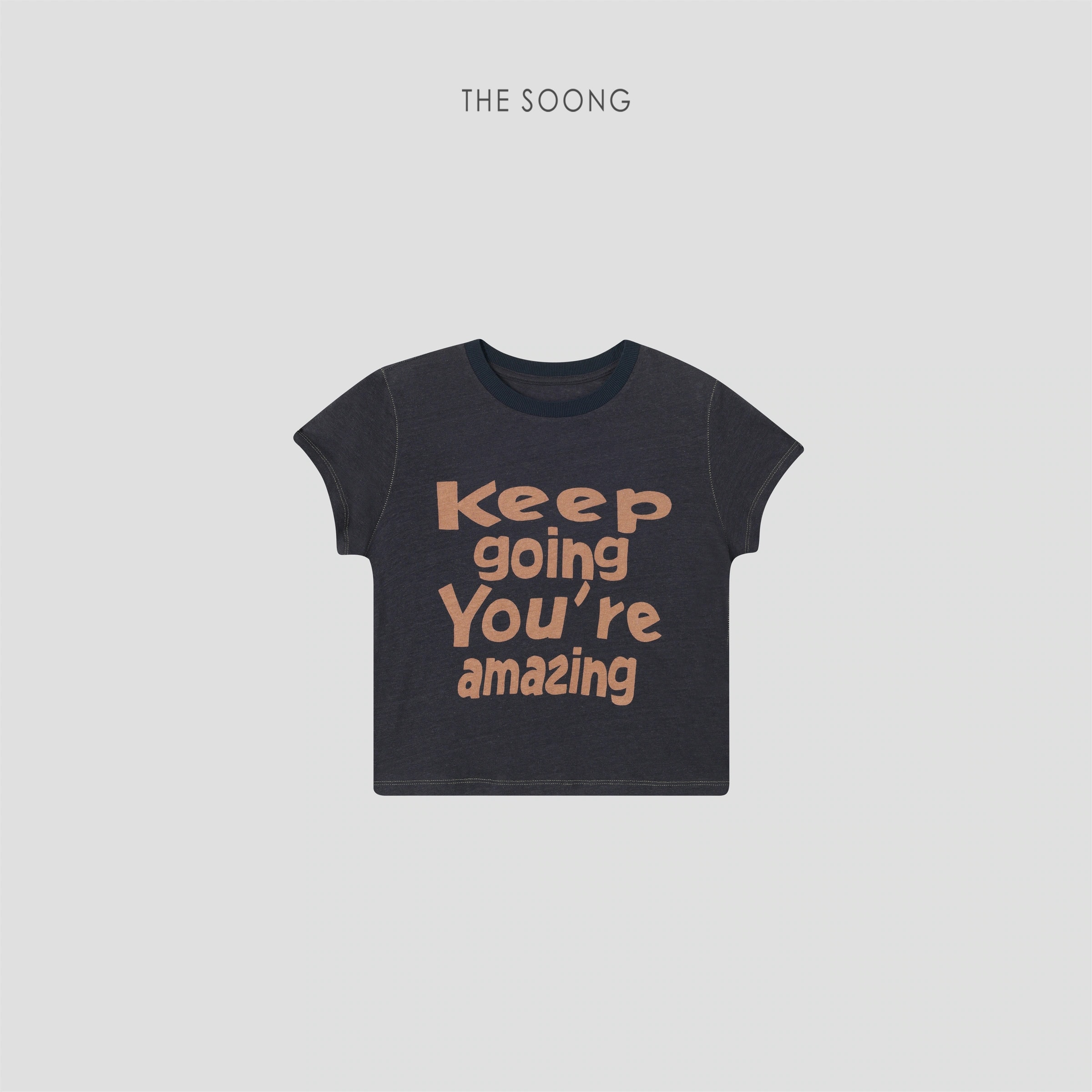THESOONG Relaxed Cotton-Linen Contrast-Stitch Cropped T-Shirt - 8807