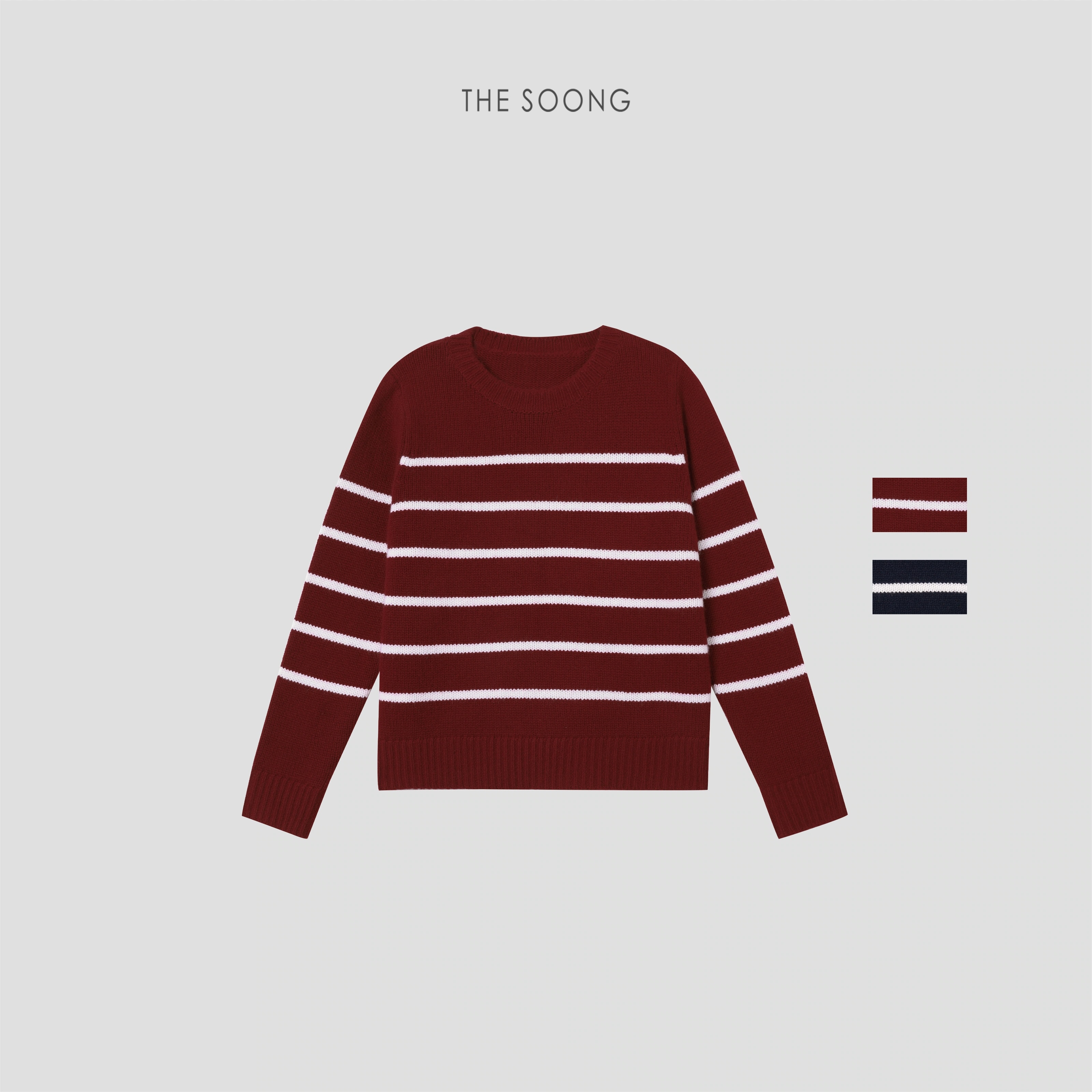 THESOONG 100% Cashmere Soft Striped Crewneck Sweater - 8982