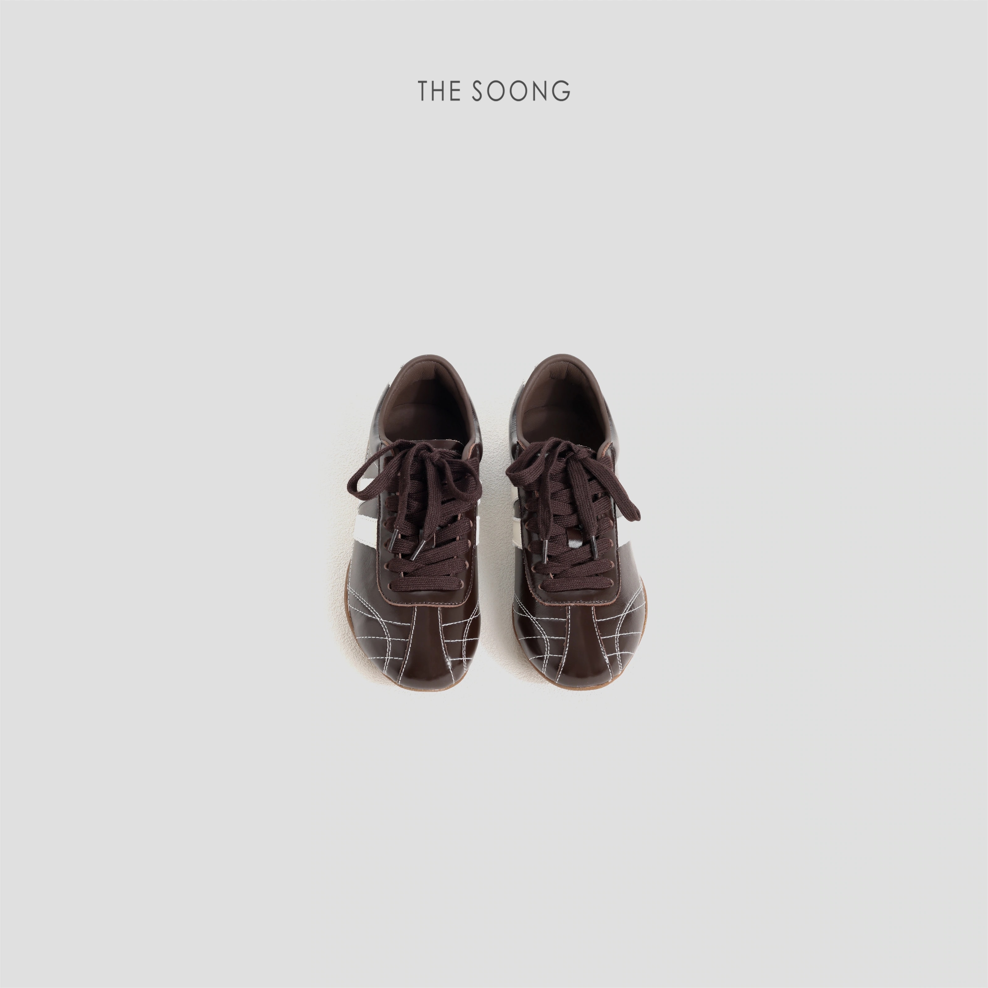 THESOONG “Mocha Brown” Glossy Soft Leather Trainers - 9398