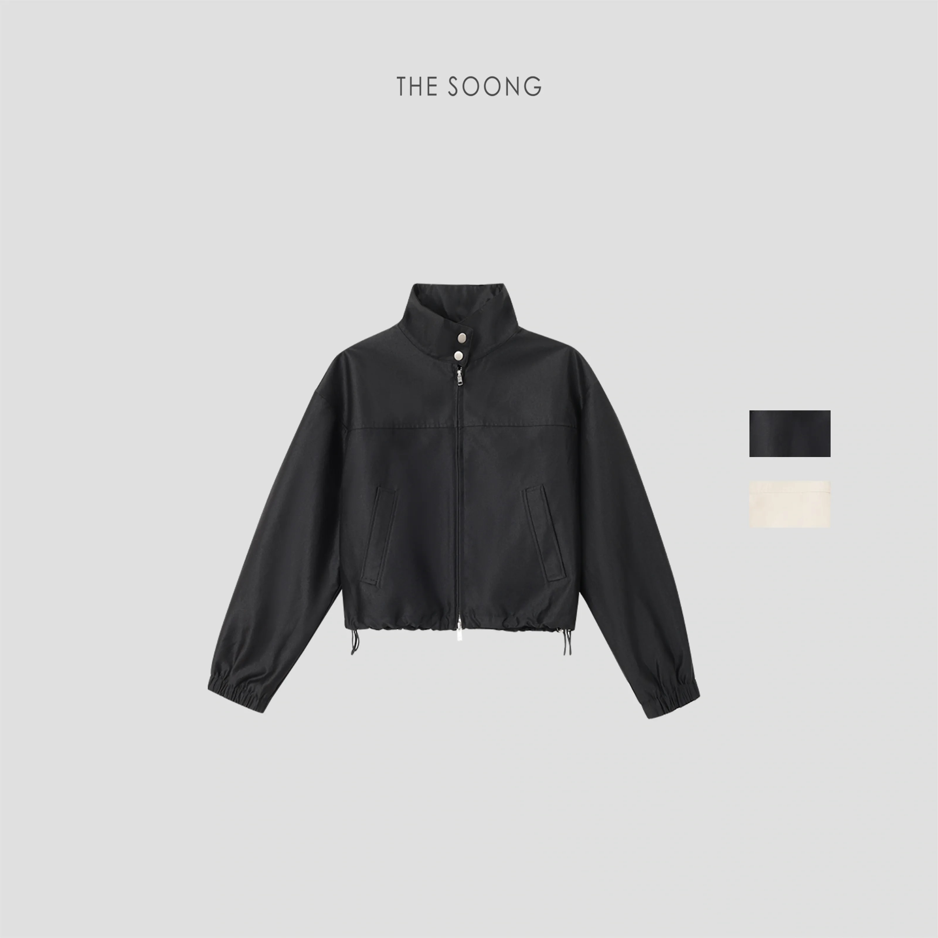 THESOONG “Bass Jacket” Relaxed Zip-Up Stand-Collar Cropped Jacket - 9142
