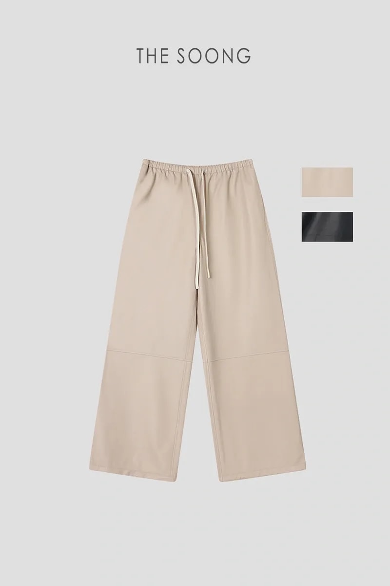THESOONG 100% Lambskin Textured Drawstring Leather Pants - 9301
