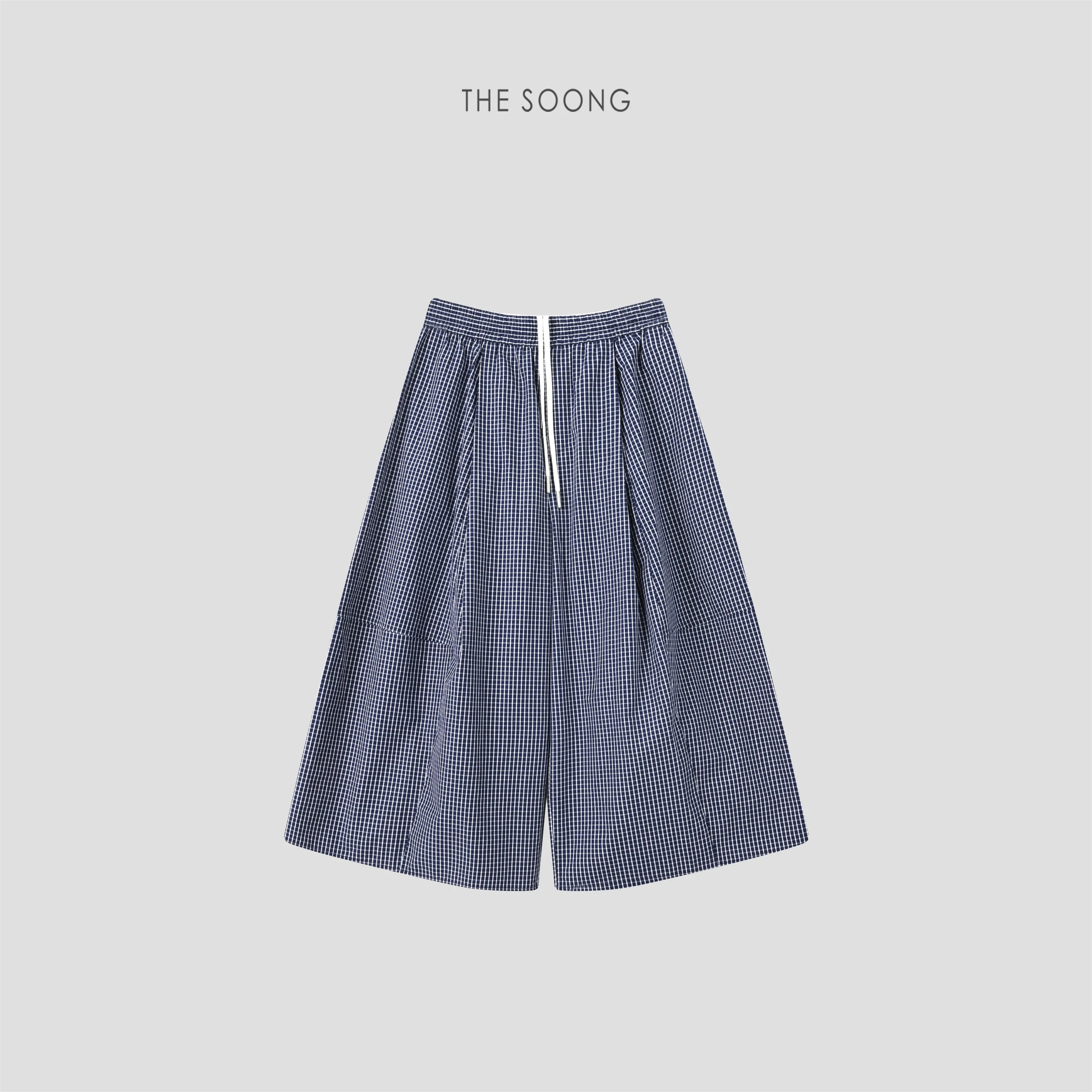 THESOONG Classic 100% Cotton Tailored Check Wide-Leg Pants - 8479