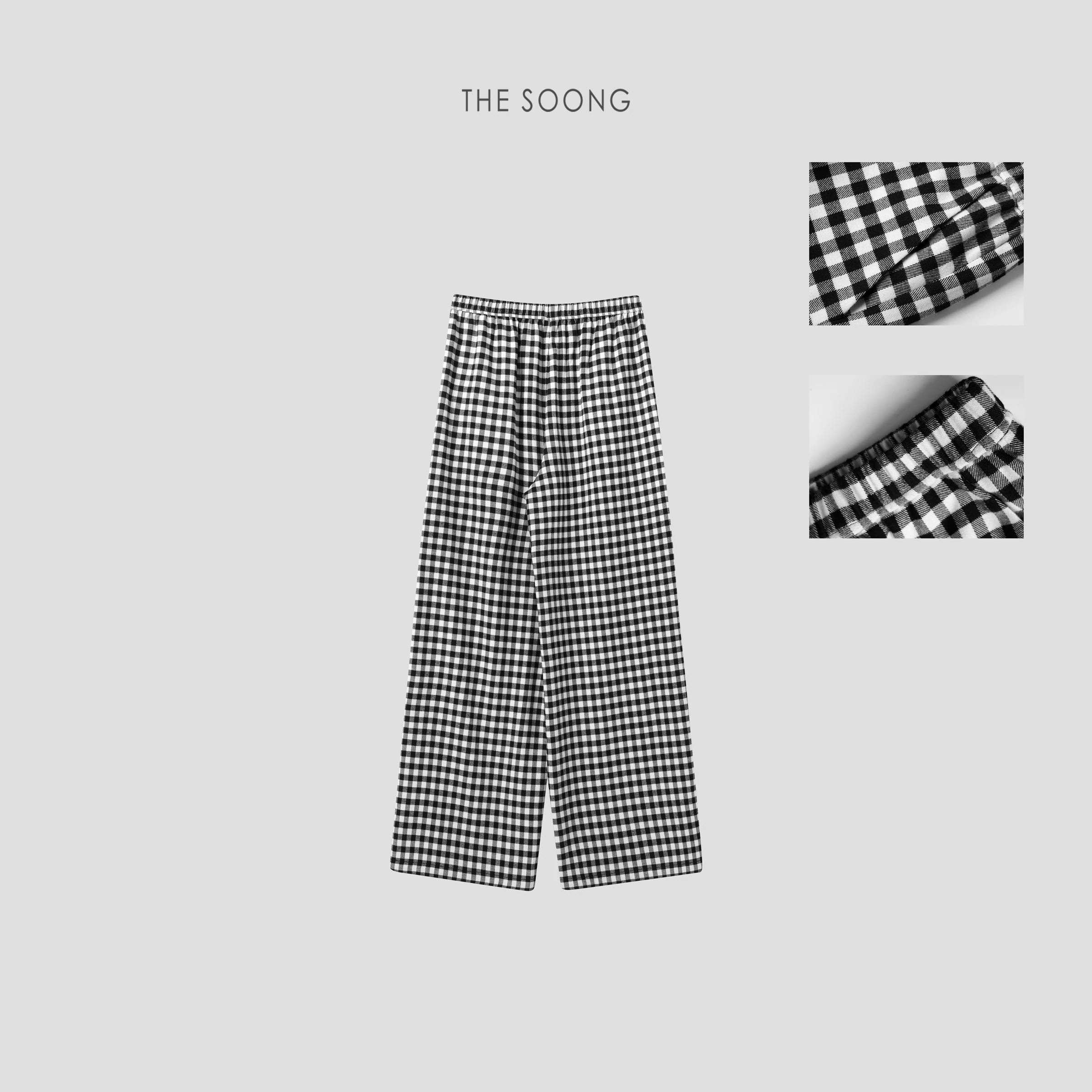 Plaid Trousers Classic Black-and-White Check Contrast Elastic Mid-Rise Casual Pants alternate view