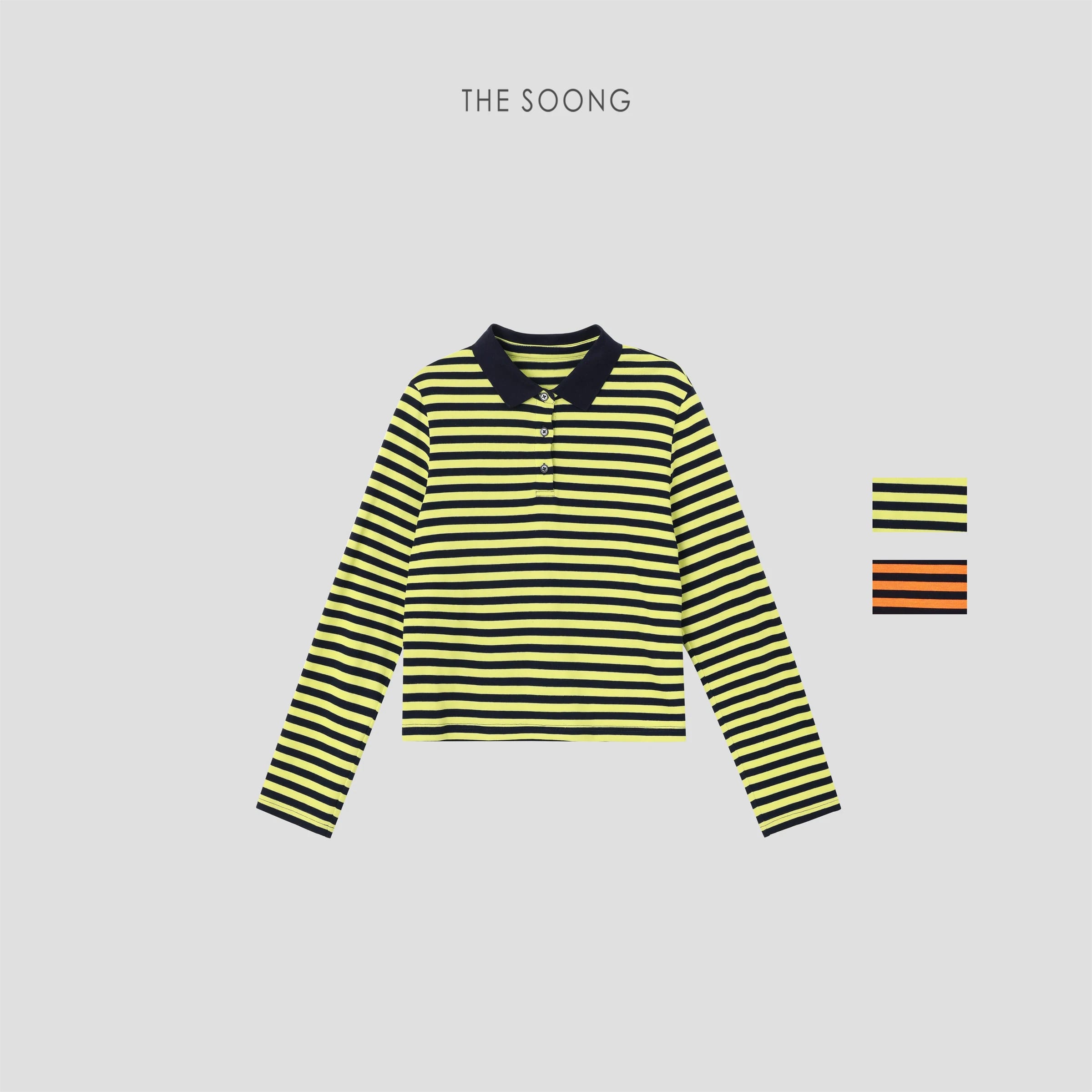 Women’s Striped Long-Sleeve Cropped Polo Shirt