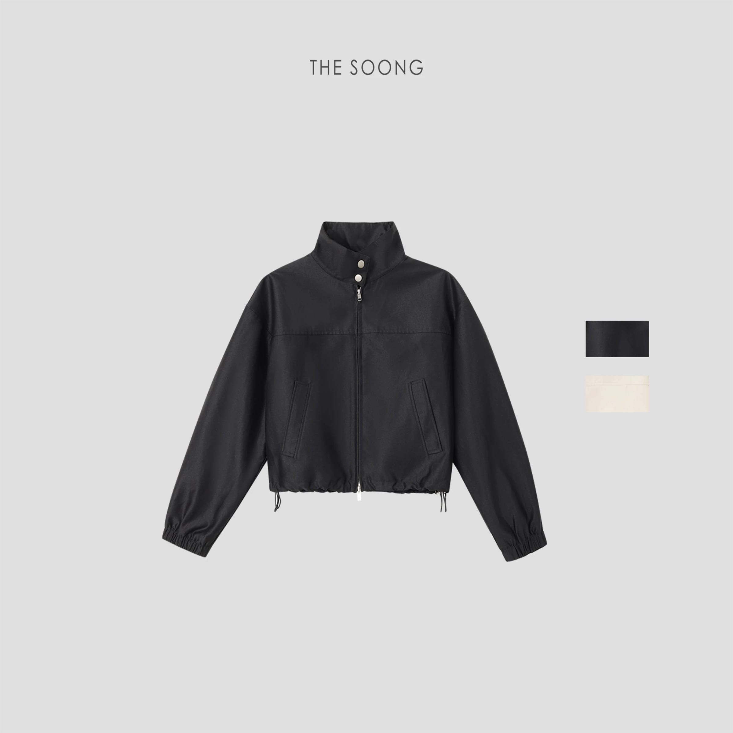 Bass Jacket Cropped Drawstring-Hem Stand-Collar Two-Way Zip Relaxed Jacket