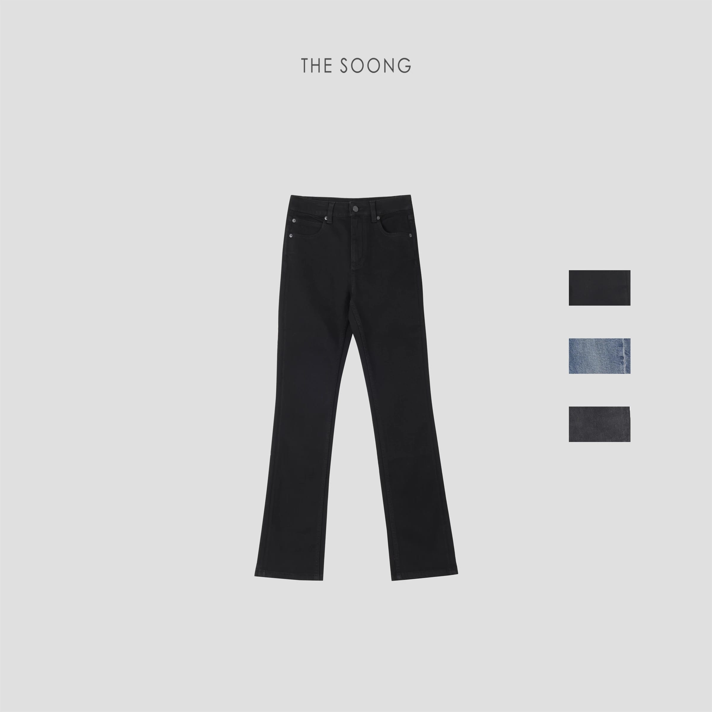Black Long Straight Bootcut Jeans in 12.6oz Soft-Washed Mid-Rise Stretch Denim