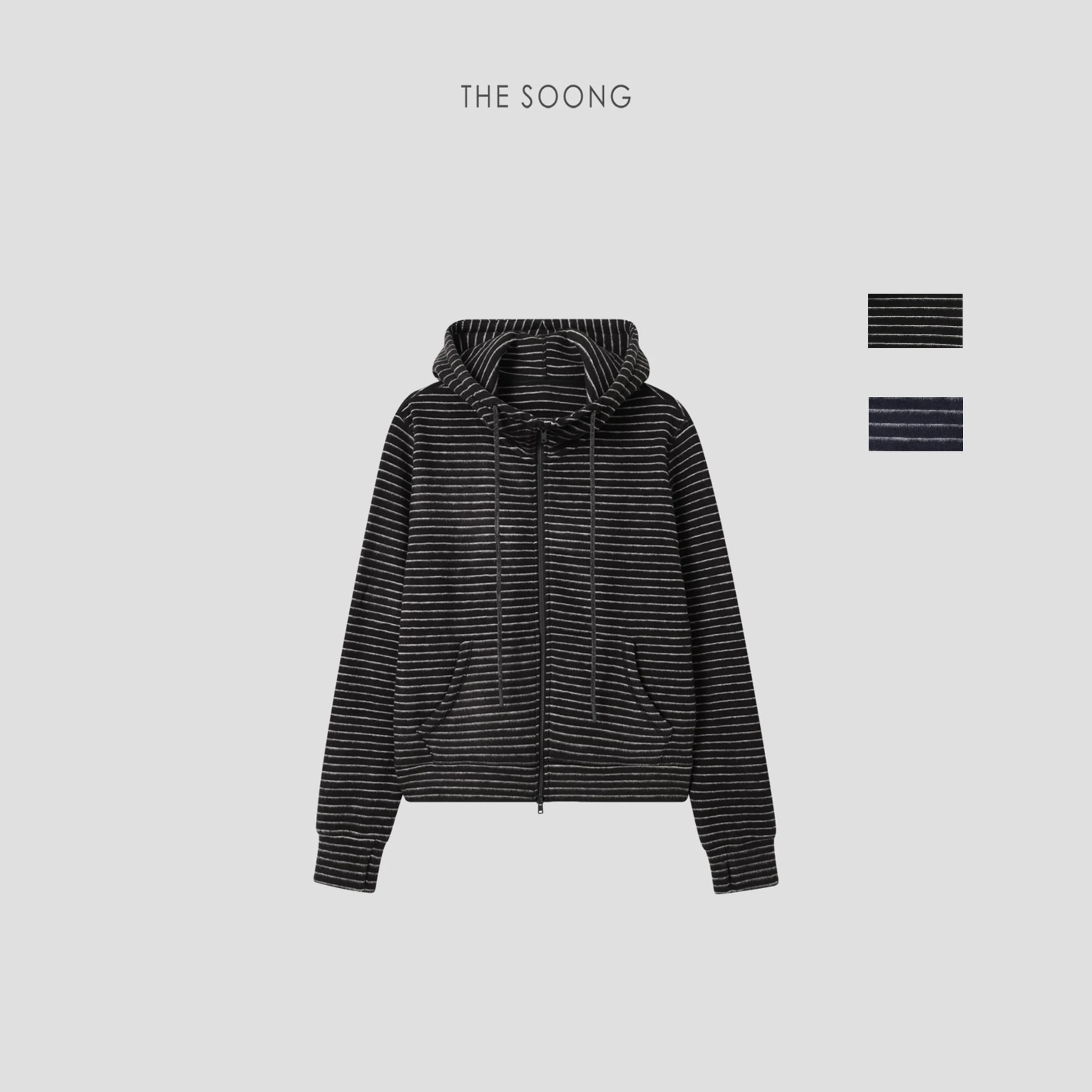 Ultra-Fine Wool and Silk Thermal Striped Hooded Jacket