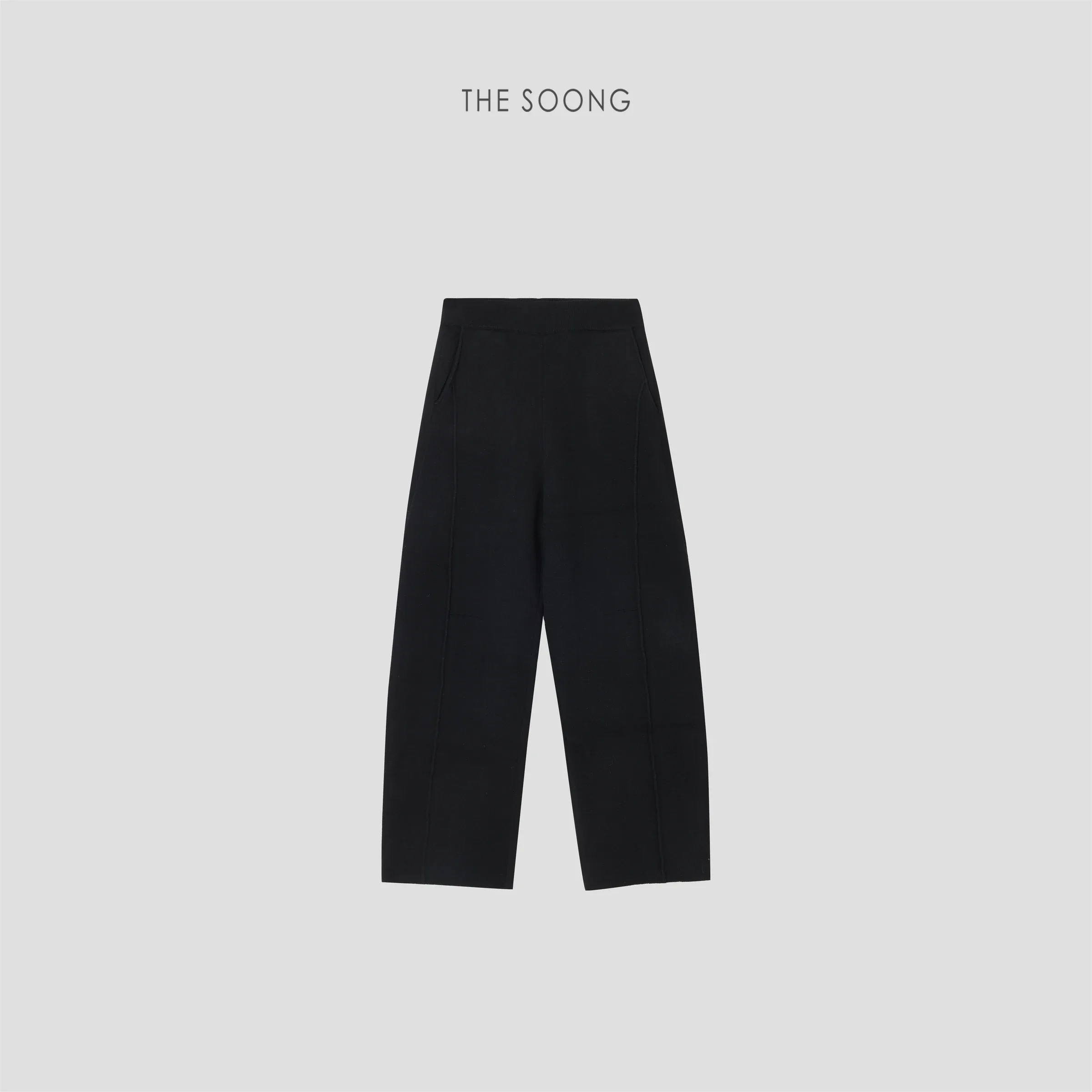New Minimalist Elasticated Mid-Rise Fleece-Lined Knit Straight-Leg Casual Pants alternate view