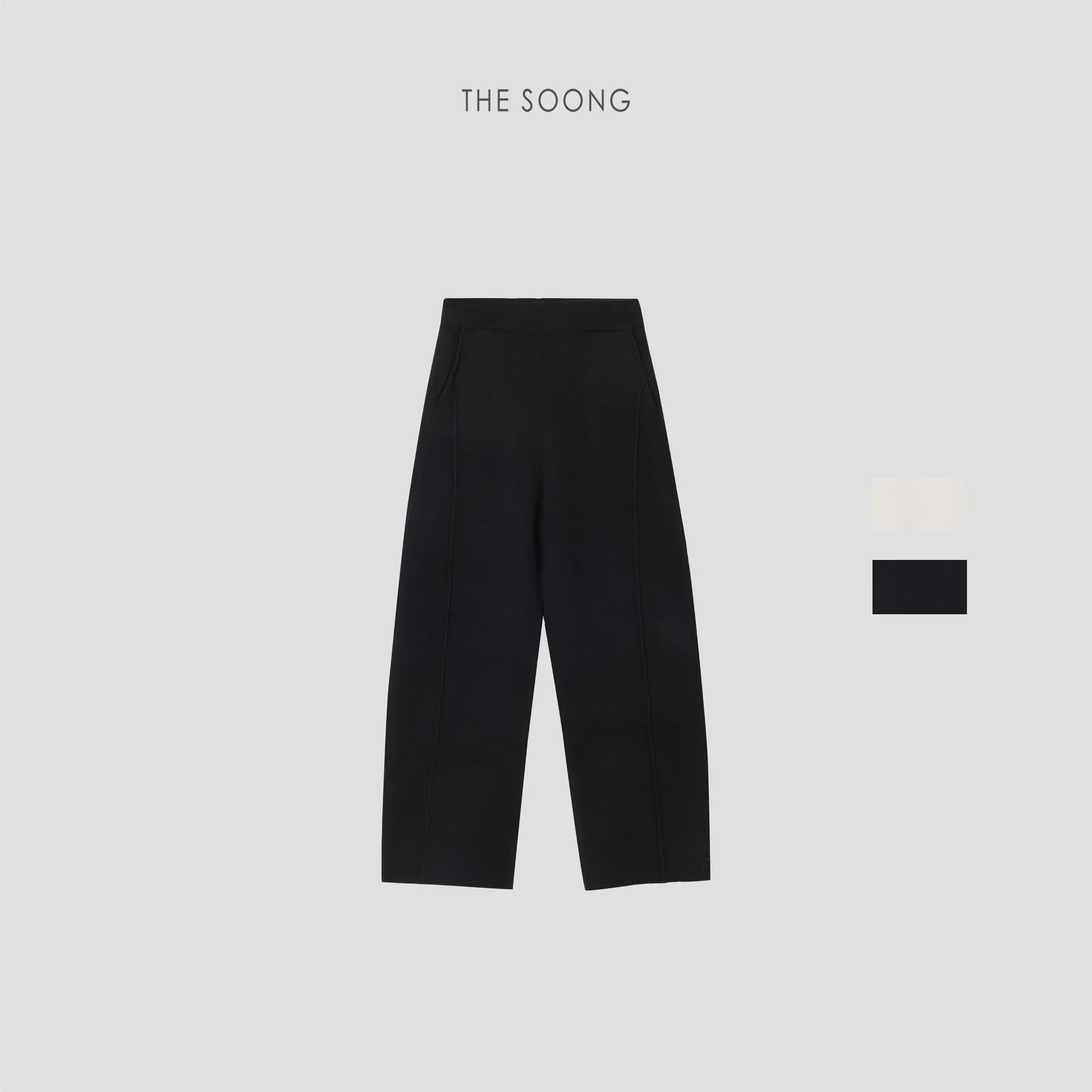 New Minimalist Elasticated Mid-Rise Fleece-Lined Knit Straight-Leg Casual Pants