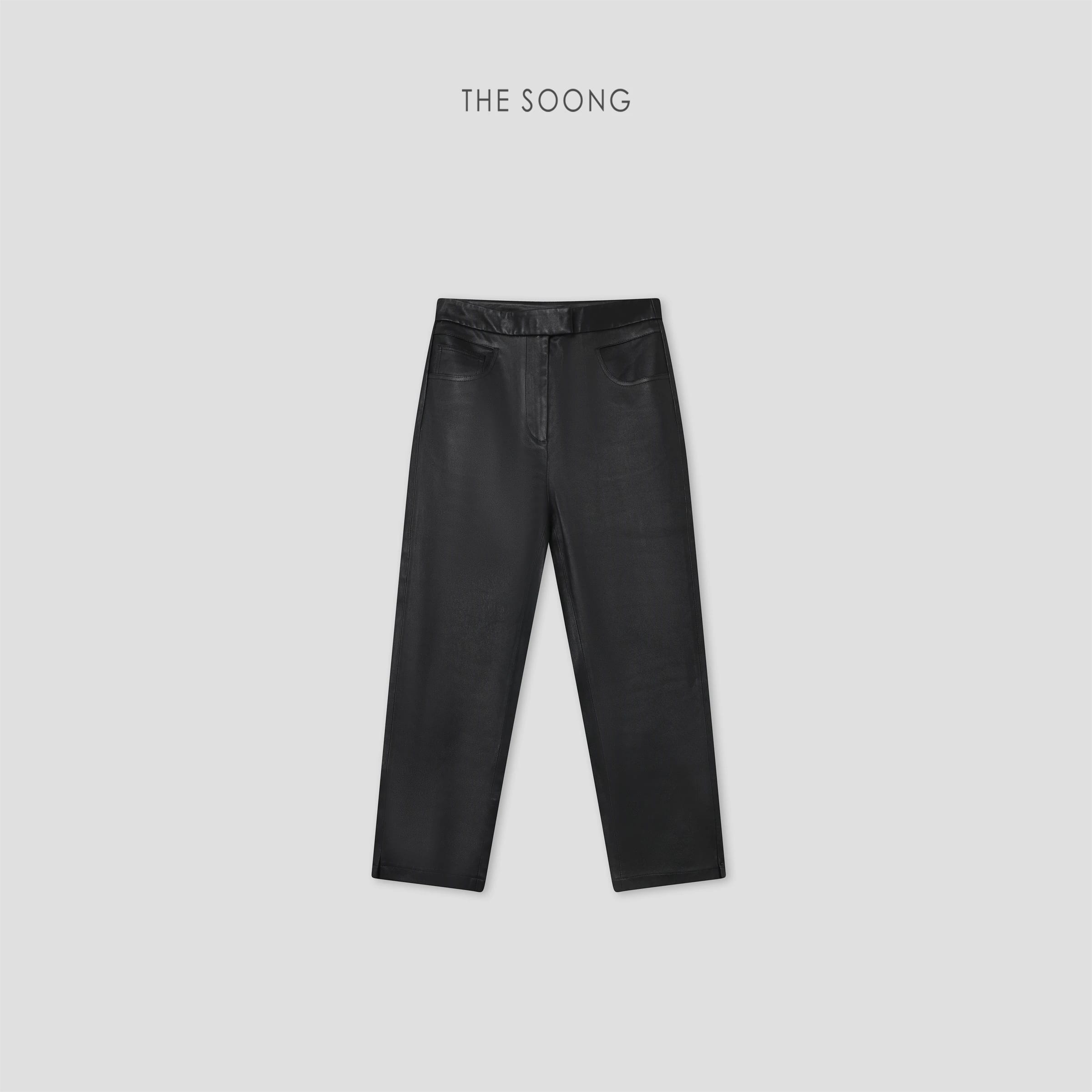 Stretch Sheepskin Leather Mid-Rise Straight-Leg Trousers