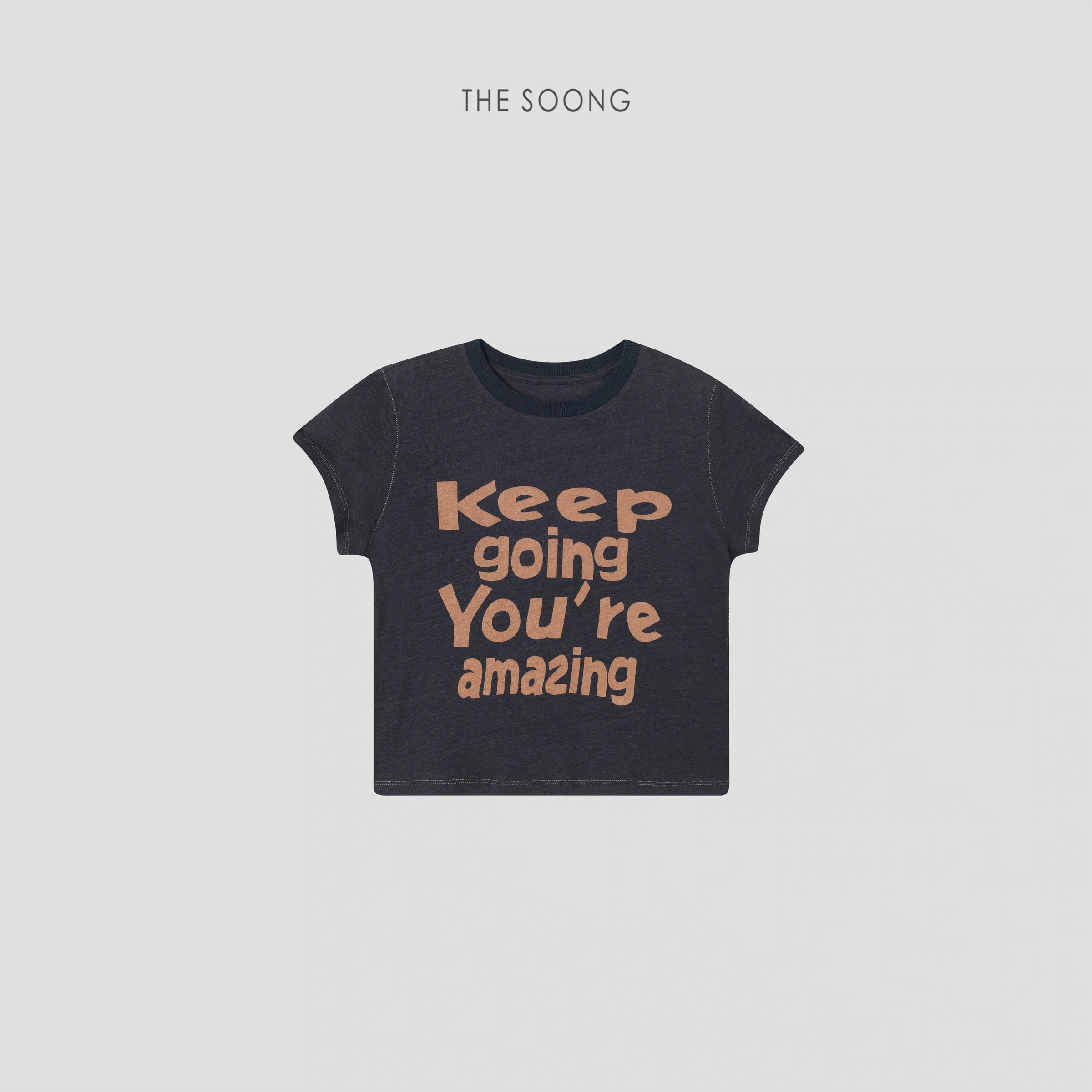 THESOONG Relaxed Cotton-Linen Contrast-Stitch Cropped T-Shirt - 8807