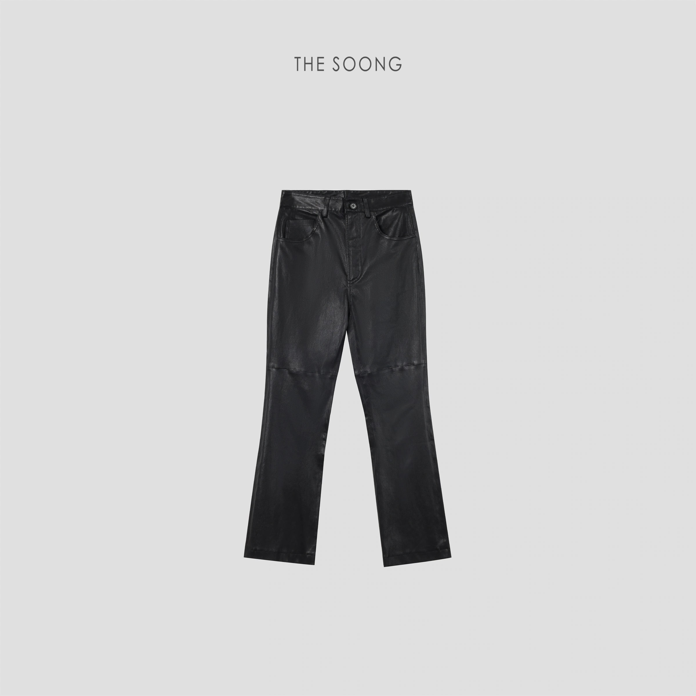 THESOONG “Matte Edge” British Lambskin Mid-Rise Flared Leather Pants - 9145