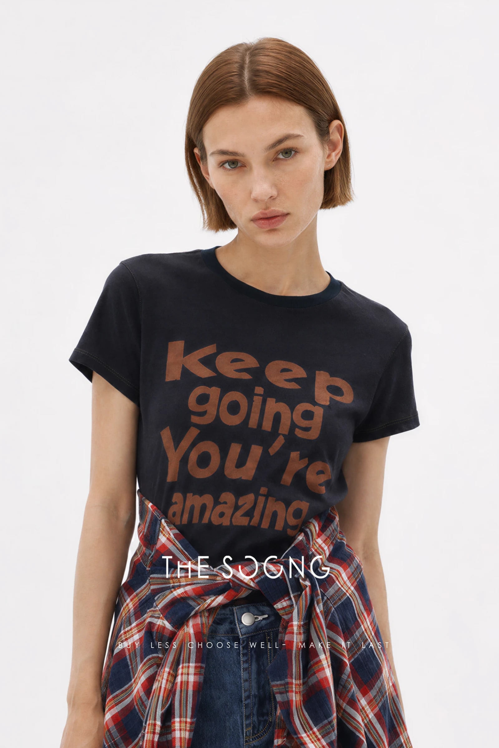 THESOONG Relaxed Cotton-Linen Contrast-Stitch Cropped T-Shirt - 8807 alternate view