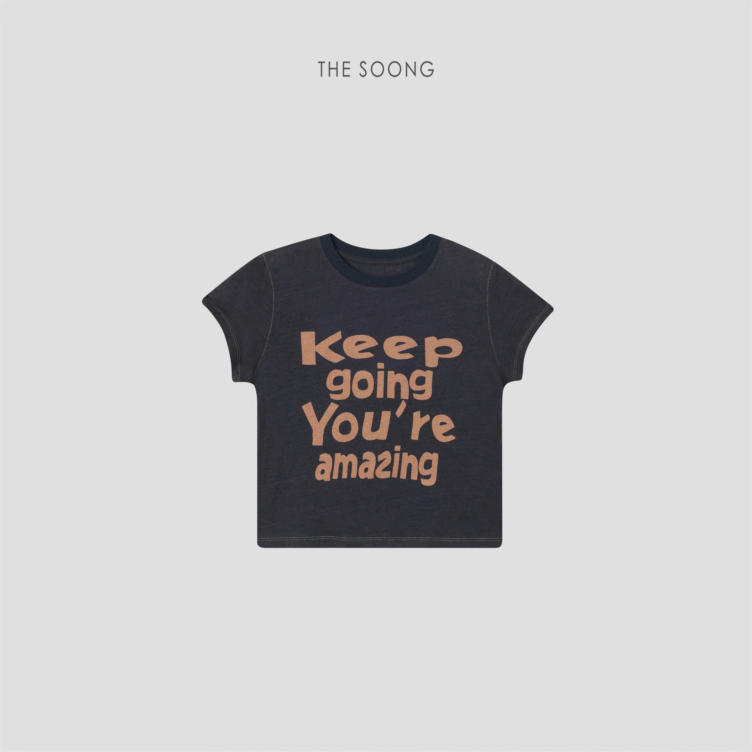 THESOONG Relaxed Cotton-Linen Contrast-Stitch Cropped T-Shirt - 8807