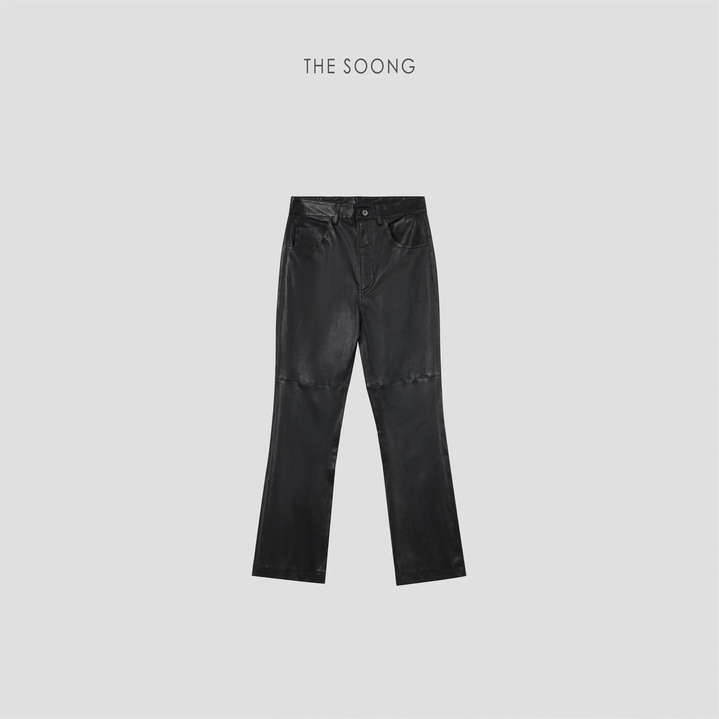 THESOONG “Matte Edge” British Lambskin Mid-Rise Flared Leather Pants - 9145
