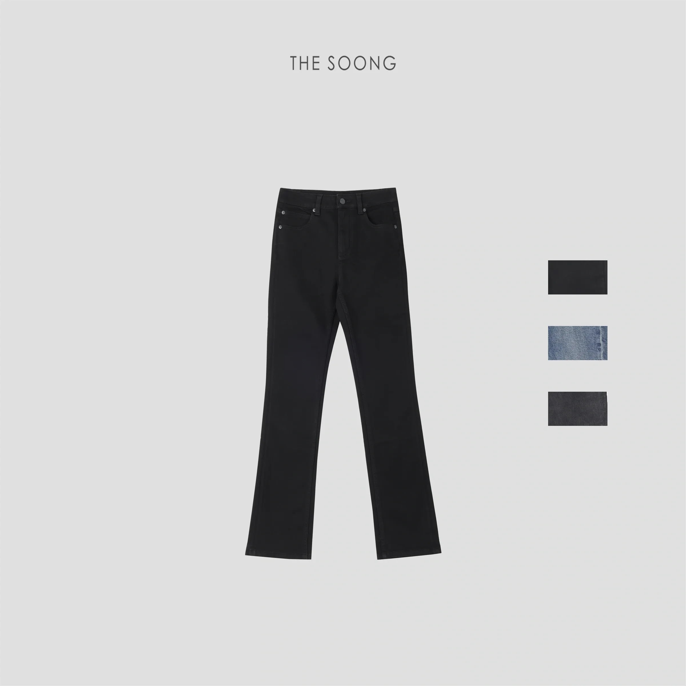 THESOONG “Black Long Straight” Washed Stretch Denim Pants - 3520