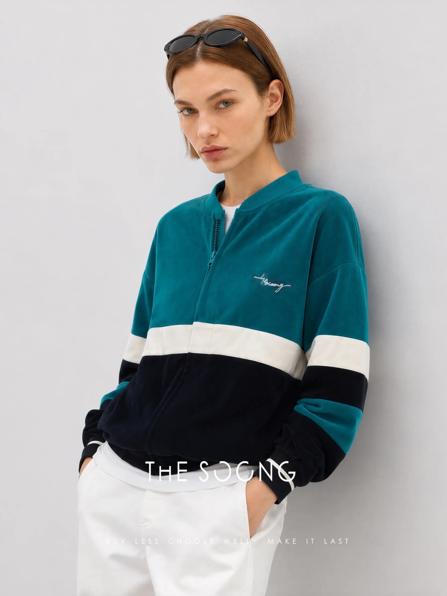 THESOONG “90s Vintage” Velvet Contrast Oversized Baseball Jacket - 9019 alternate view